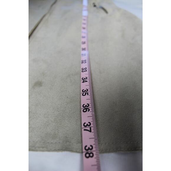 Magaschoni Faux Suede Belted Trench Coat Taupe Zip Pockets Size S - Picture 11 of 11